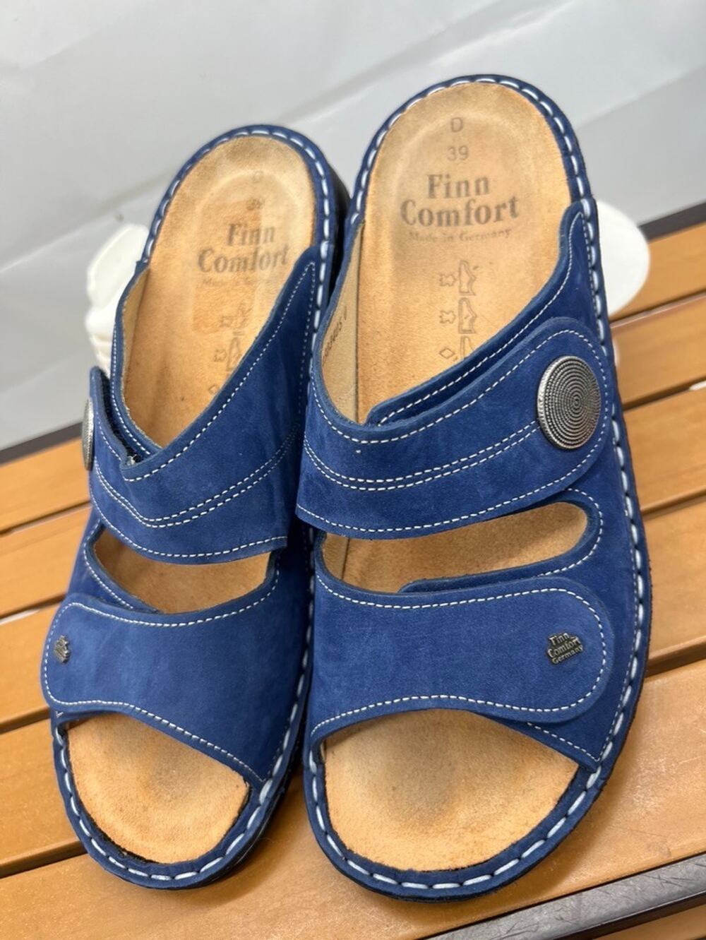 Finn Comfort Sansibar Blue Suede Slide Sandals Womens 39 US 8.5 Germany 2550